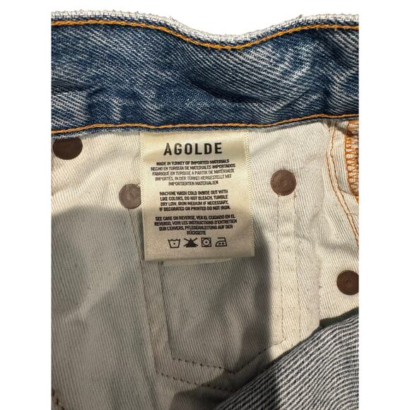 AGOLDE Quinn Distressed High Rise Light Wash Jean Mini Skirt in Size 25 - Picture 4 of 6